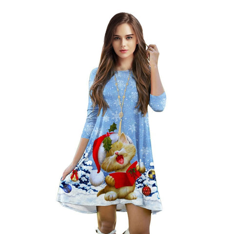 Simple Style Blue Christmas Dress