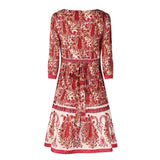 Half Sleeves V-neck Floral Print Dress