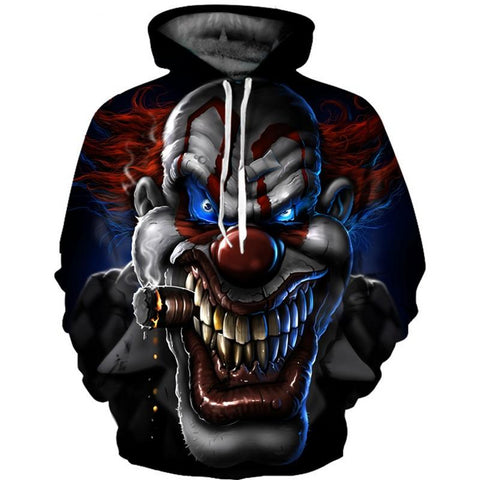 Fashion Hooded Sweatshirt Crazy Clown Print Halloween