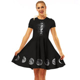 Women Moon 3d Print Round Neck Pleated Dress