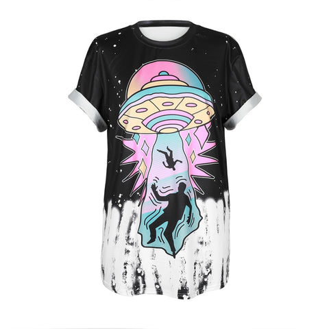 UFO Alien Print T Shirt Women