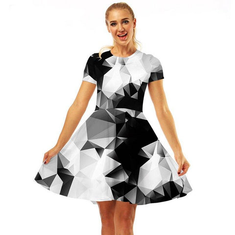 Black White Geometry Block 3d Print Dress